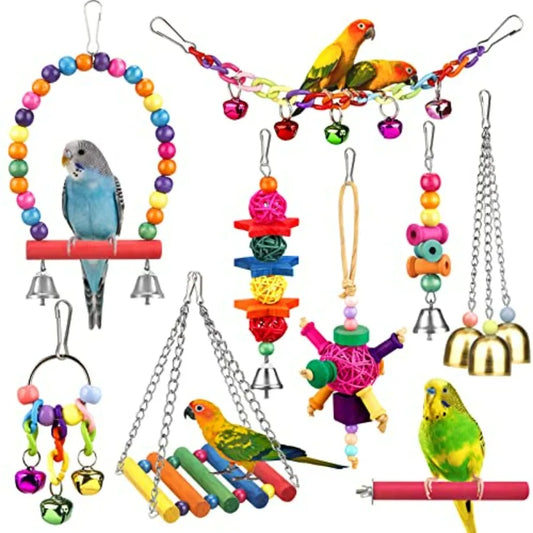 Bird Toys For Conures Colorful Ladder Hammock And Hanging Bell Perch Stand