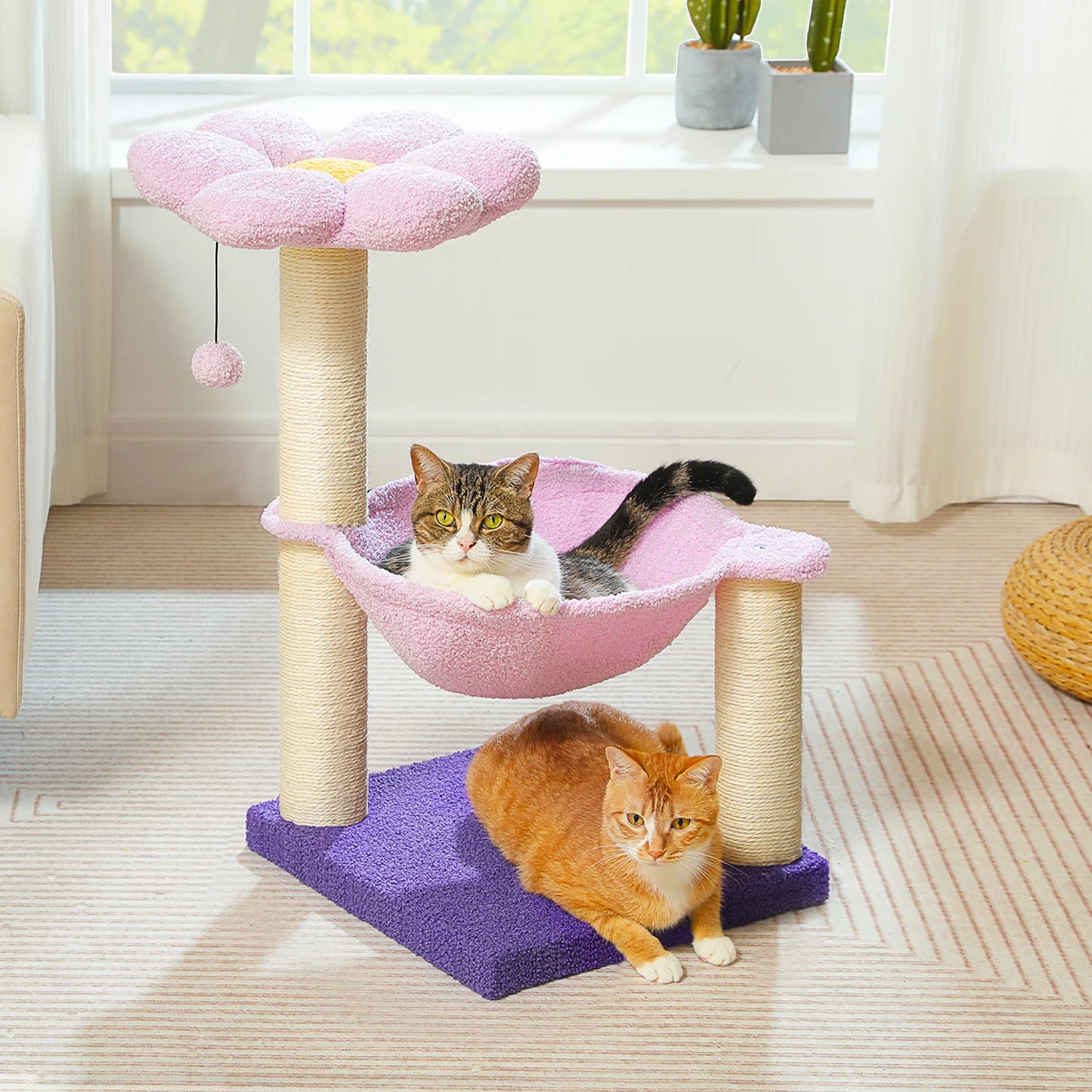 Flower Cat Tree With Large Hammock Perch And Sisal Scratching Post Indoor Tower
