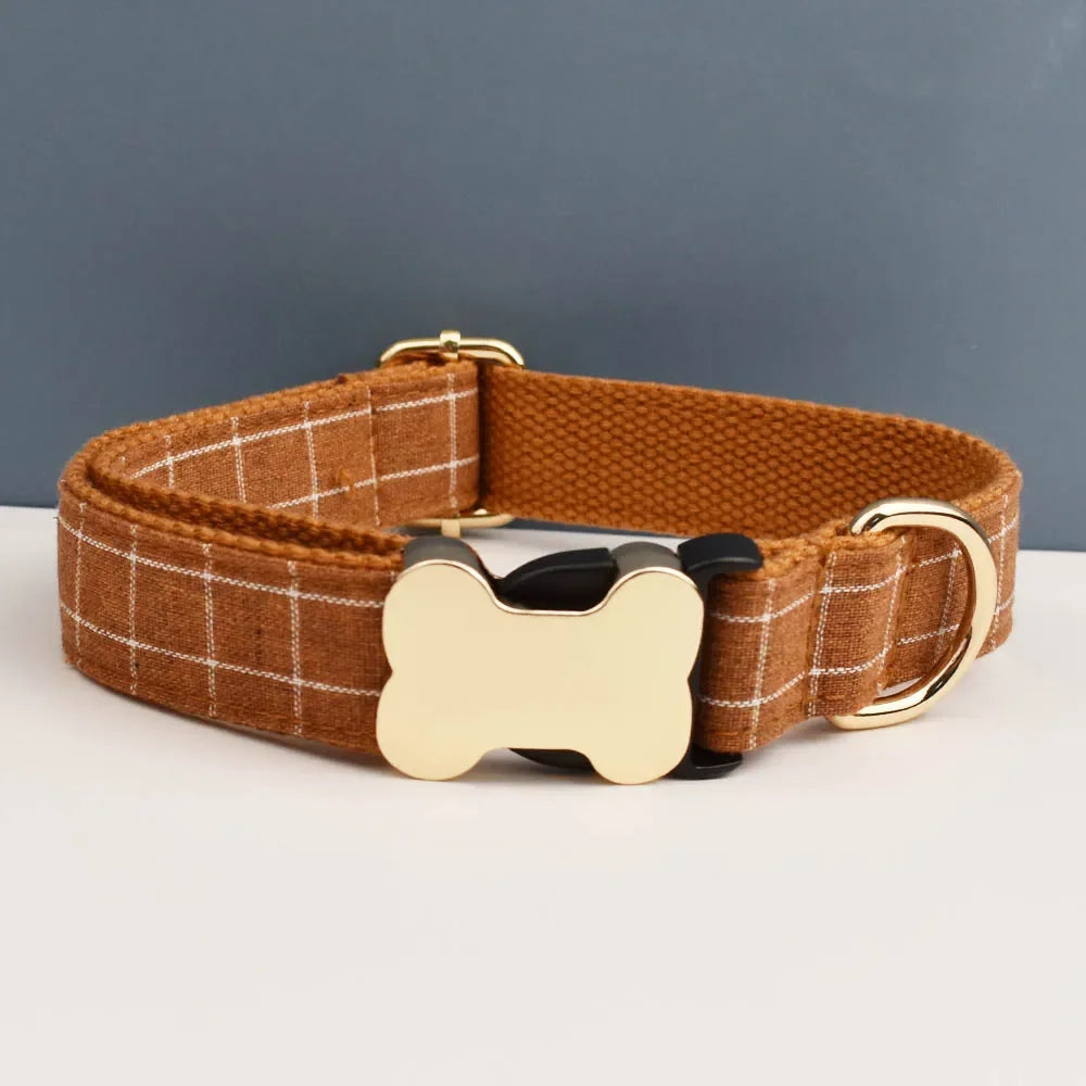 Custom Logo Plaid Dog Collar Personalized Cotton Padded Comfort
