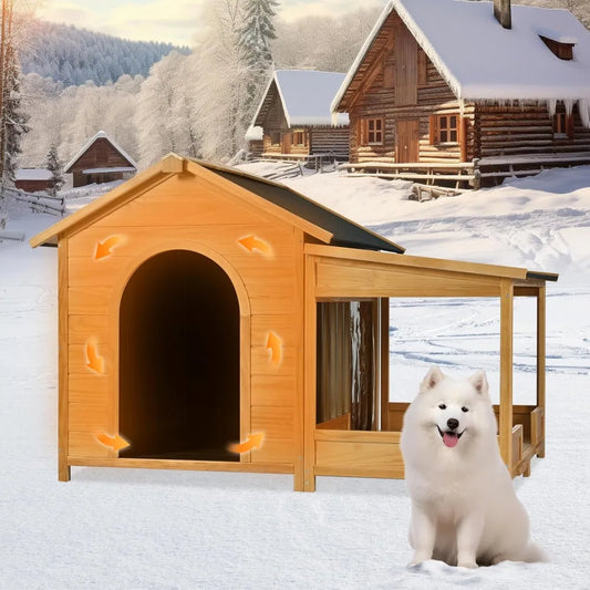 Outdoor Insulated Wooden Dog House for Winter Waterproof Shelter