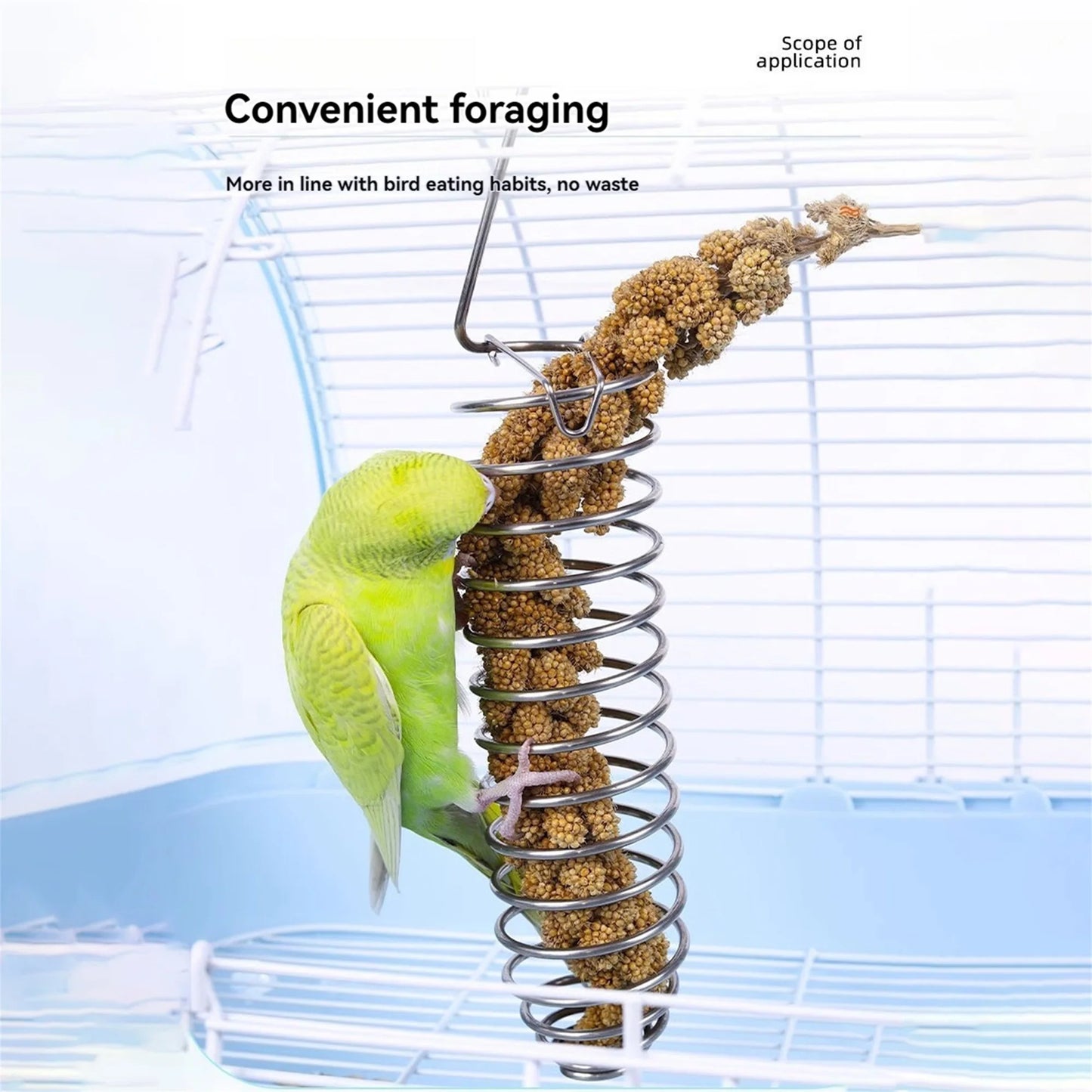 Stainless Steel Bird Feeder Hanging Parrot Fruit Treat Skewer Foraging Toy