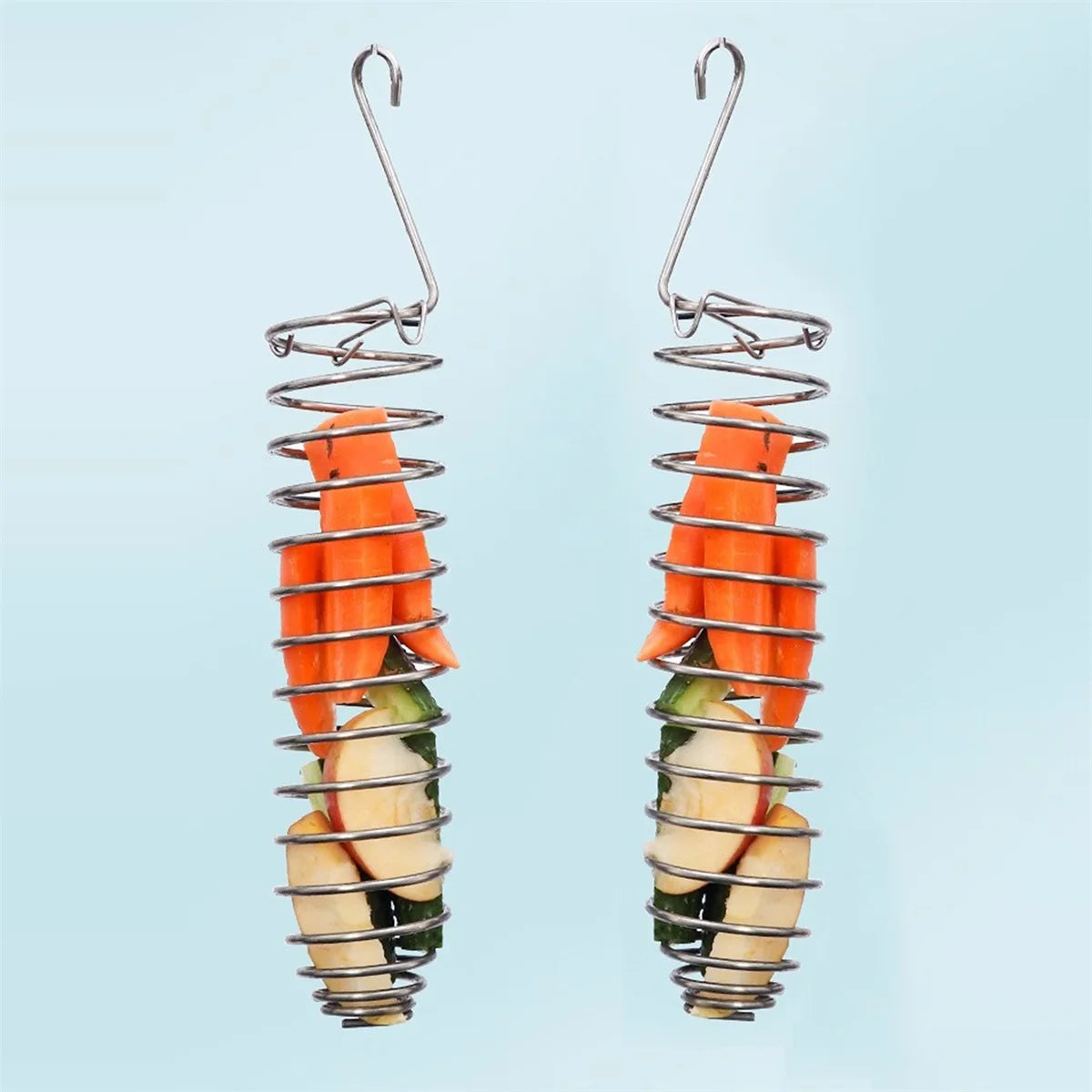 Stainless Steel Bird Feeder Hanging Parrot Fruit Treat Skewer Foraging Toy