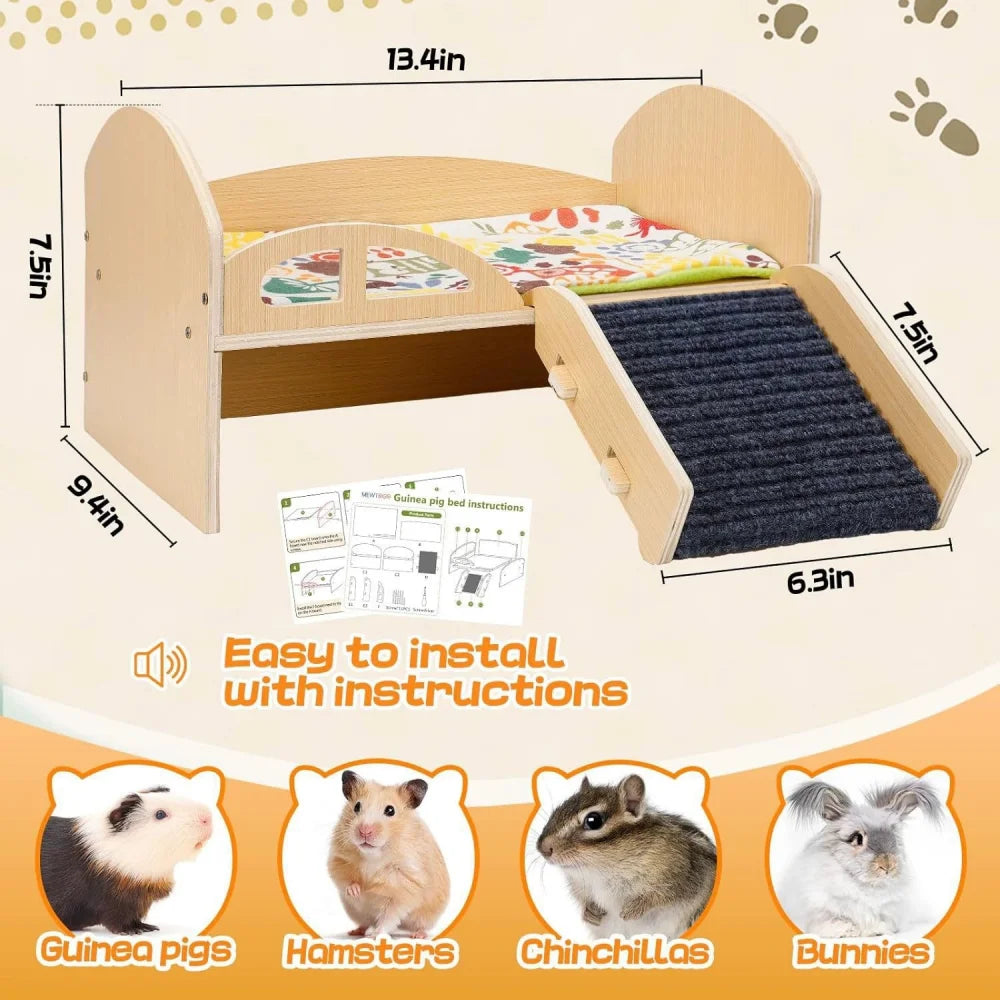 Wooden Multi Level Hideout Platform For Small Pets Guinea Pigs Hamsters Rabbits