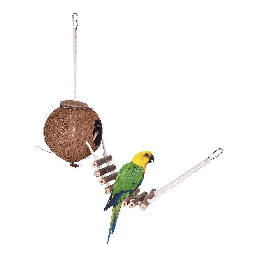 Natural Coconut Shell Bird Nesting House For Small Birds With Ladder
