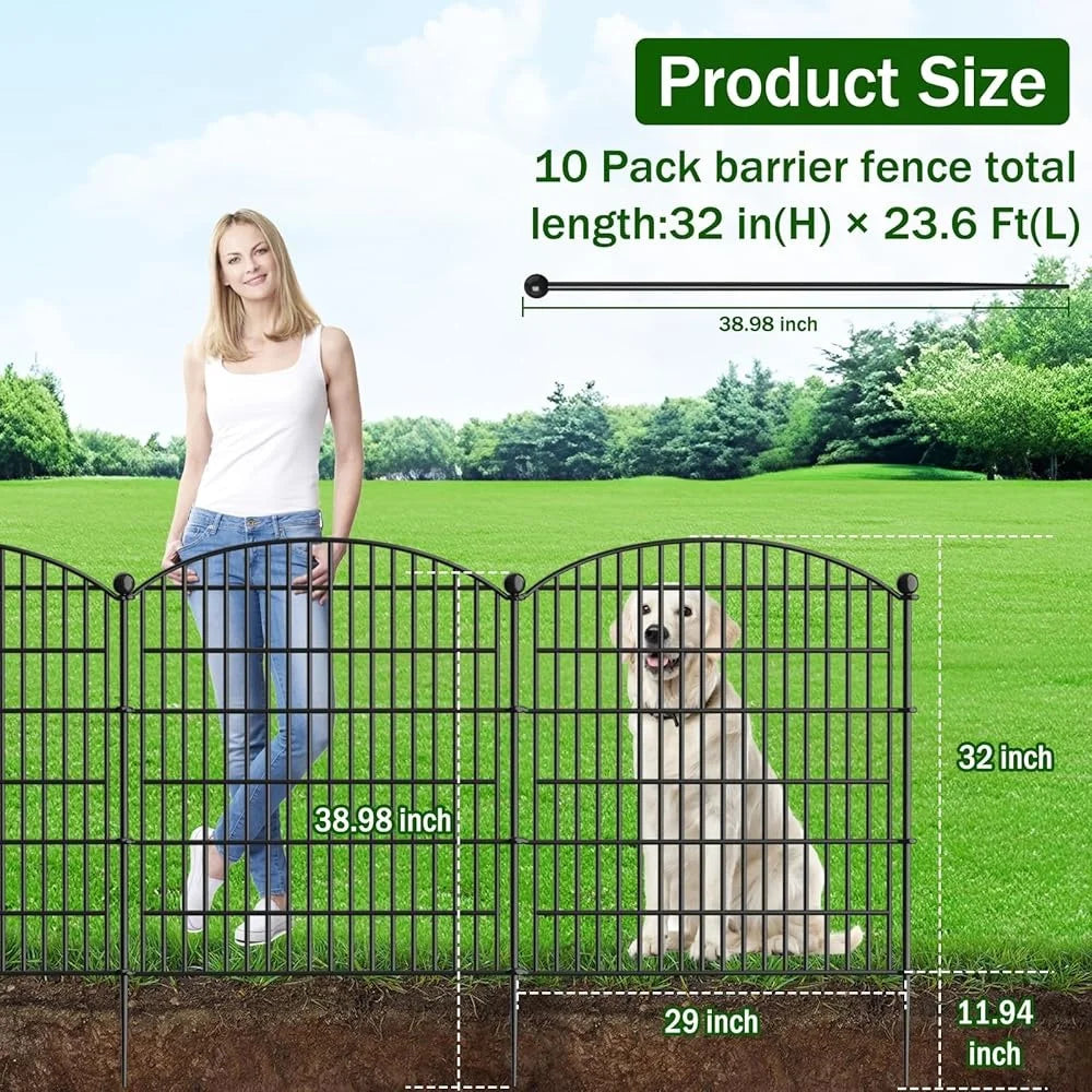 10 Panel No Dig Garden Fence 32 Inch High Rustproof Metal Dog Barrier 236 Feet
