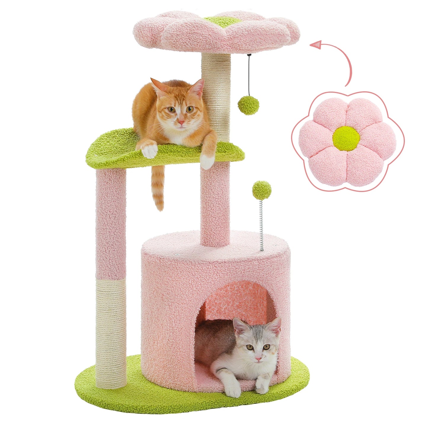 Flower Cat Tree For Indoor Cats With Sisal Scratching Post Plush Perches