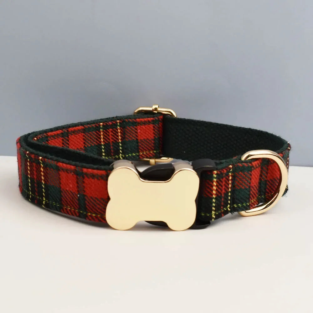 Custom Logo Plaid Dog Collar Personalized Cotton Padded Comfort