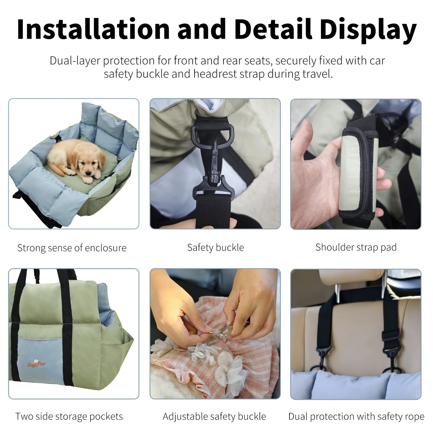 Dog Car Seat Travel Bed Carrier For Small Dogs Up To 10 Kg With Clip On Leash