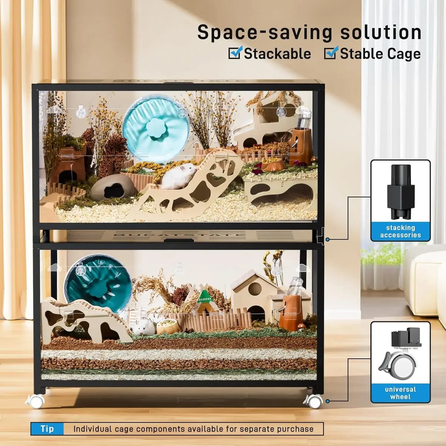 Metal Hamster Cage 2.0 With Top Access Stackable Easy Assemble Black