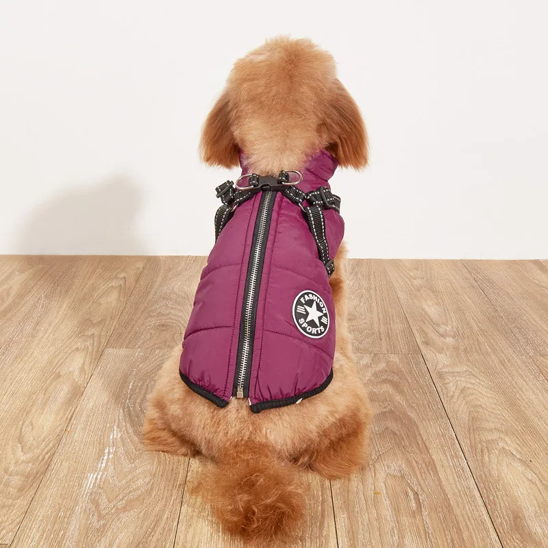 Winter Warm Dog Jacket With Harness Waterproof Coat For Small To Large Dogs Cats