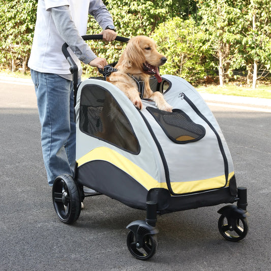 Foldable Four Wheel Dog Stroller For Two Dogs Up To 121 Lbs