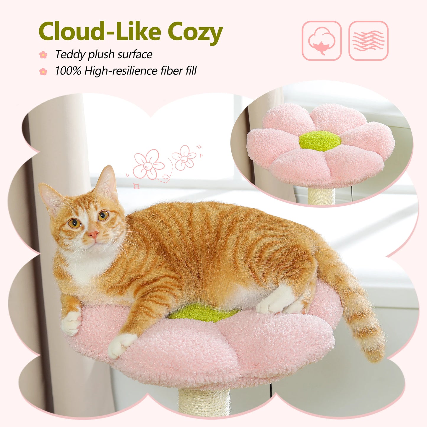 Flower Cat Tree With Large Hammock Perch And Sisal Scratching Post Indoor Tower