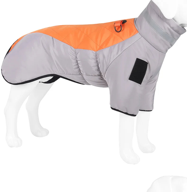 Warm Reflective Puffer Dog Coat For Large Dogs With Built In Harness Vest