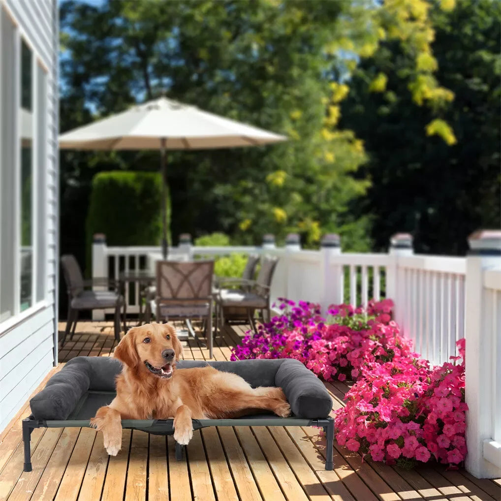 Outdoor Elevated Dog Bed Cooling Raised Mesh Lounger With Detachable Bolster