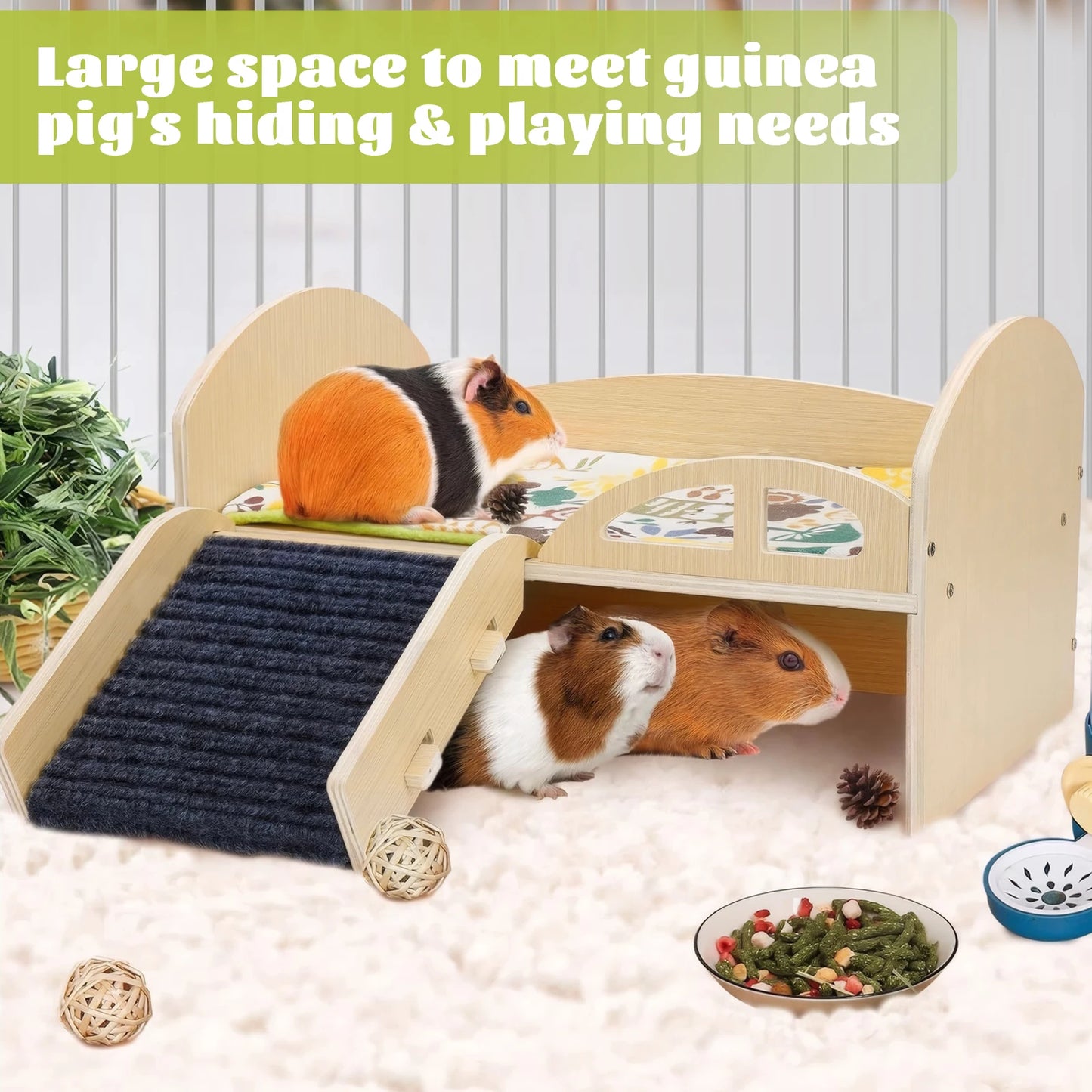 Wooden Multi Level Hideout Platform For Small Pets Guinea Pigs Hamsters Rabbits
