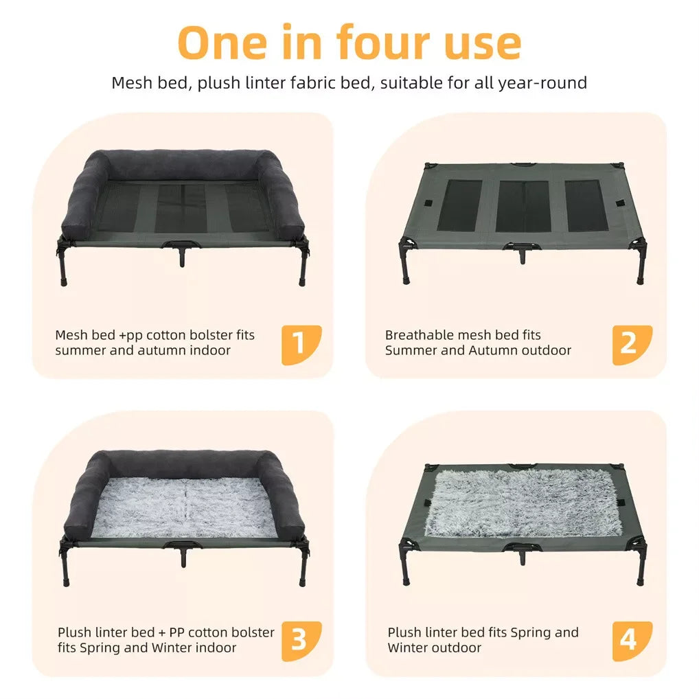 Outdoor Elevated Dog Bed Cooling Raised Mesh Lounger With Detachable Bolster