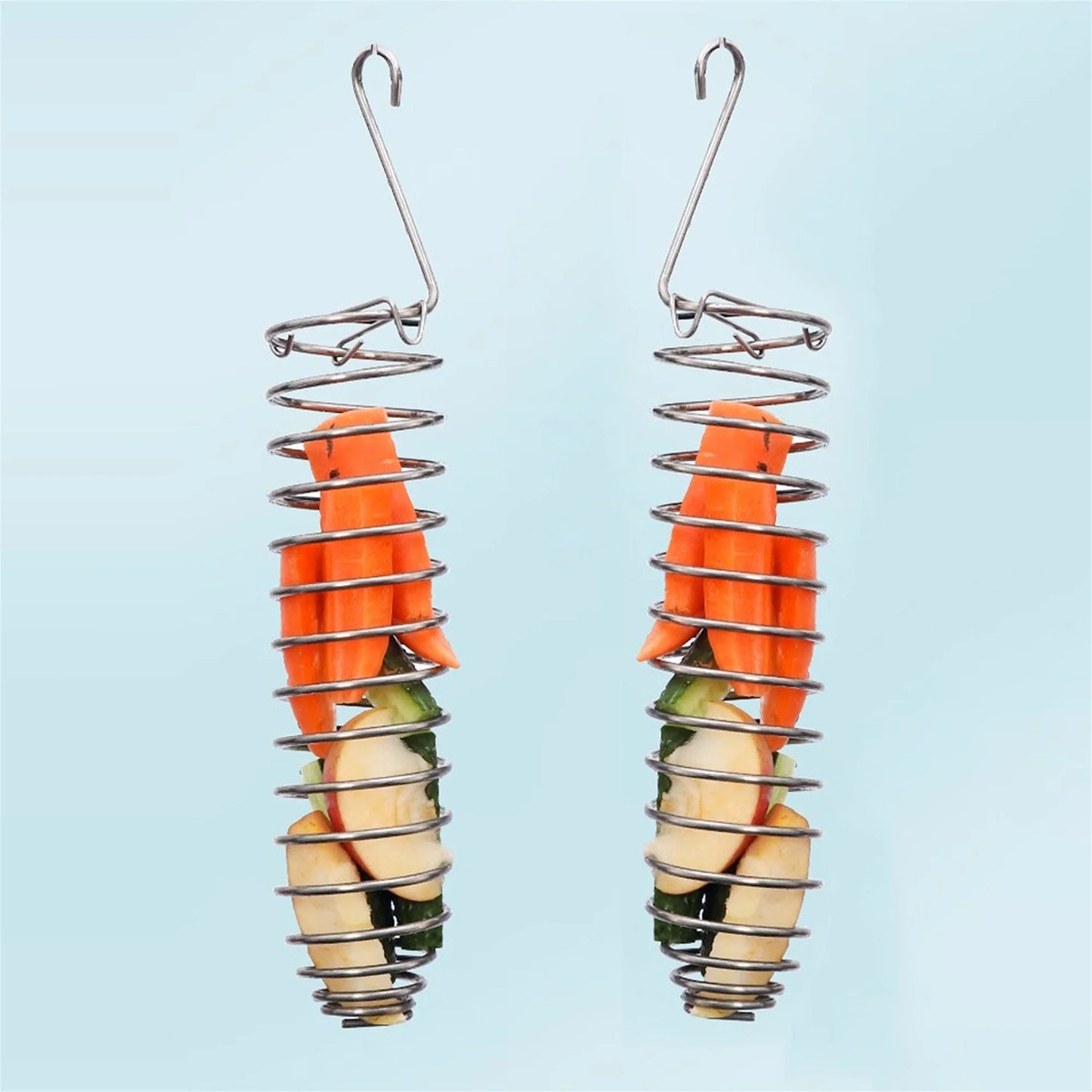 Stainless Steel Bird Feeder Hanging Parrot Fruit Treat Skewer Foraging Toy