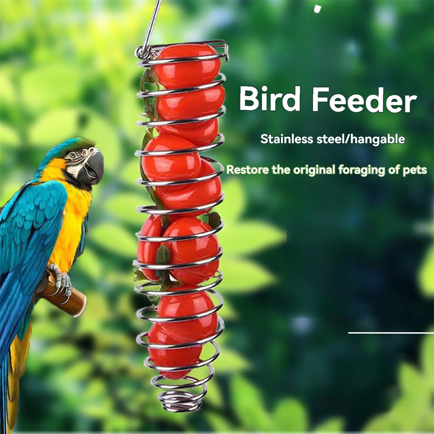 Stainless Steel Bird Feeder Hanging Parrot Fruit Treat Skewer Foraging Toy