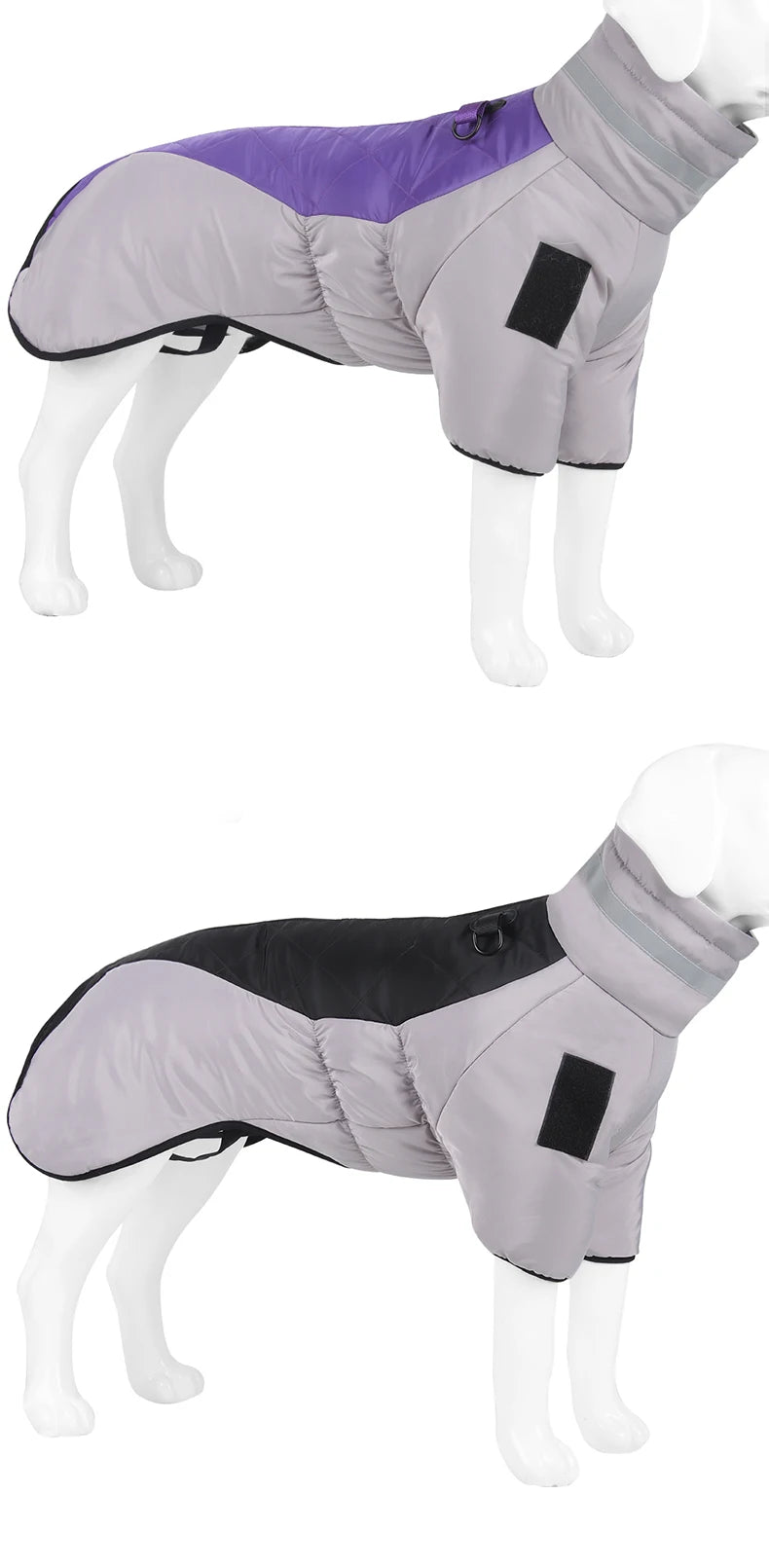 Warm Reflective Puffer Dog Coat For Large Dogs With Built In Harness Vest
