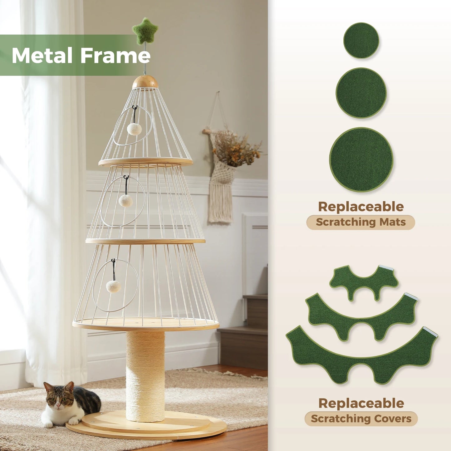 PAWZ Road Christmas Multi Level Cat Tree Tower With 3 Cozy Condos And Pompoms