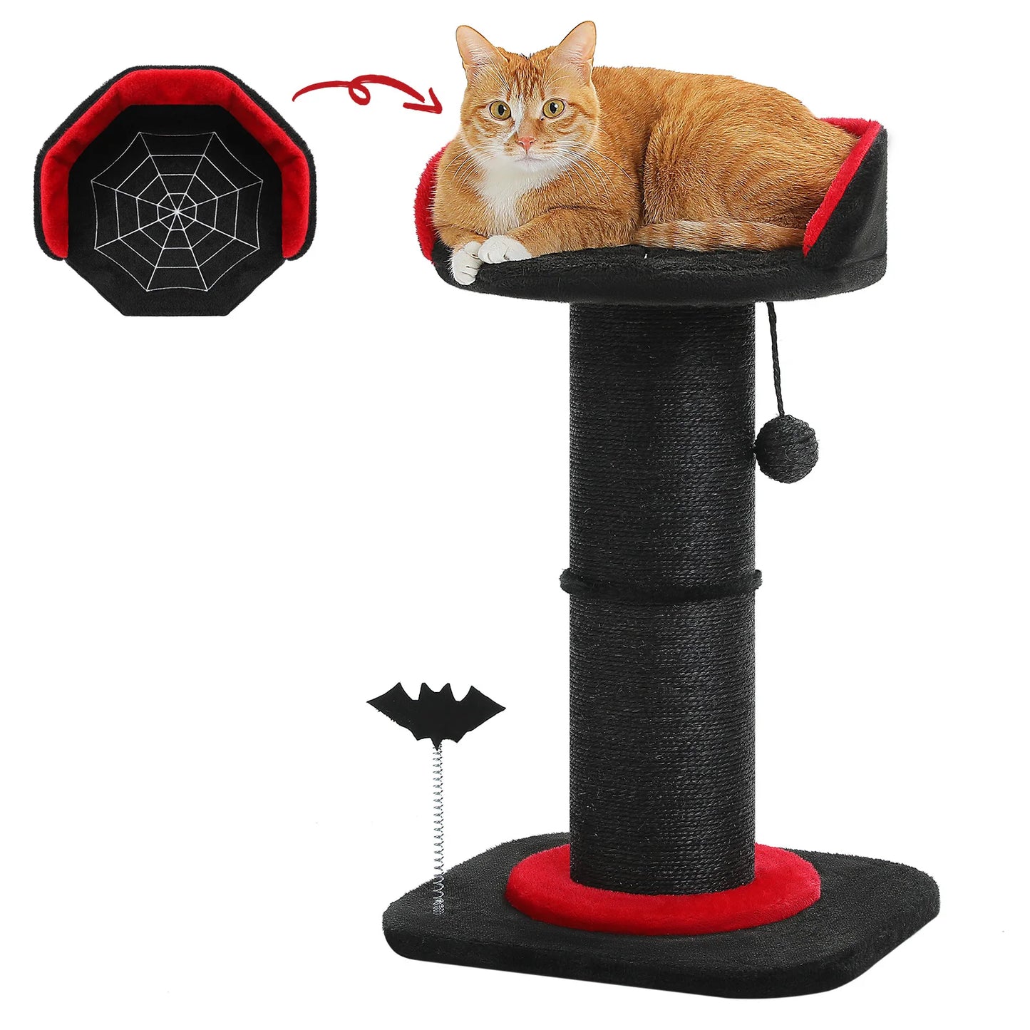 Stable Black Gothic Cat Scratching Post With Thick Post And Spiderweb Bed