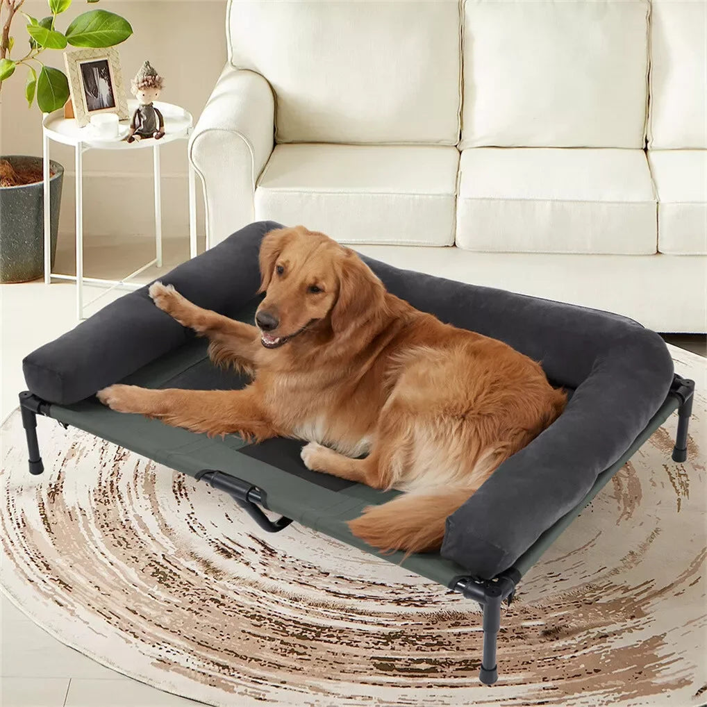 Outdoor Elevated Dog Bed Cooling Raised Mesh Lounger With Detachable Bolster