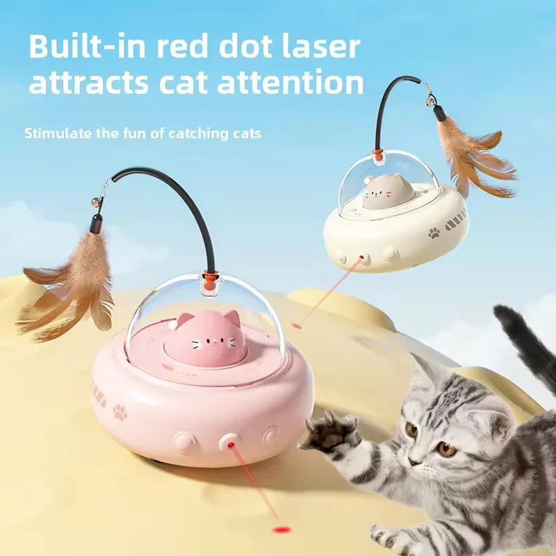 Electric UFO Cat Teaser Stick With Bell Replaceable Feather Interactive Cat Toy