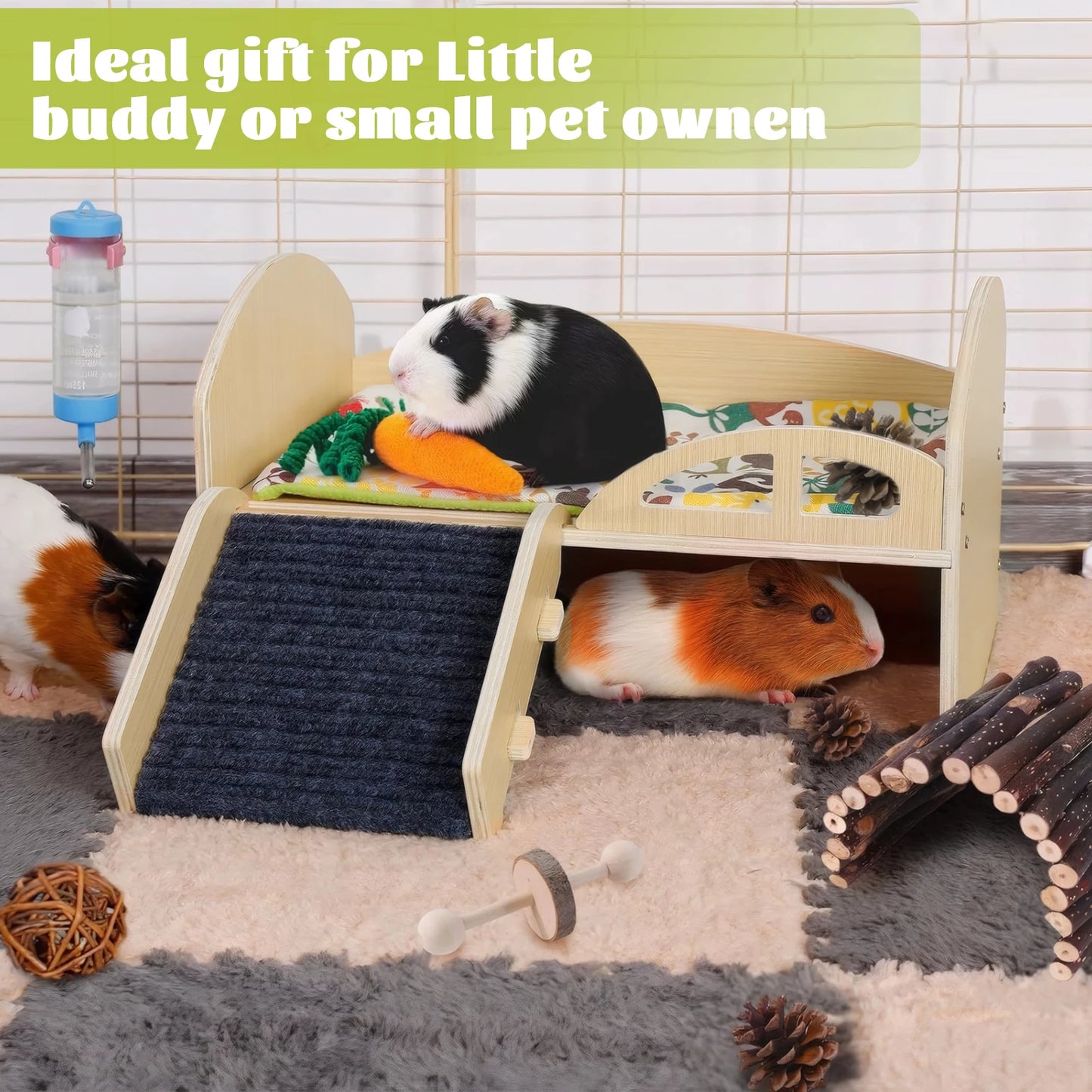 Wooden Multi Level Hideout Platform For Small Pets Guinea Pigs Hamsters Rabbits