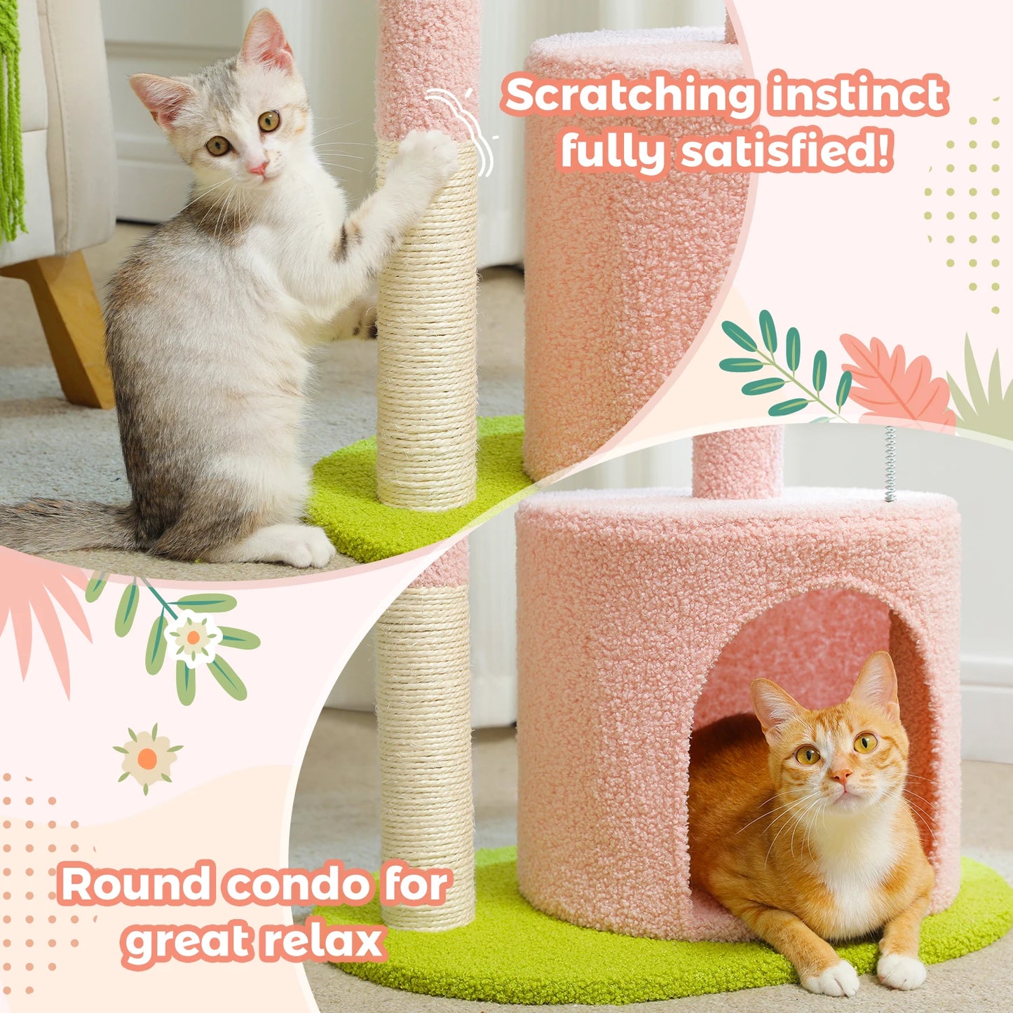 Flower Cat Tree For Indoor Cats With Sisal Scratching Post Plush Perches