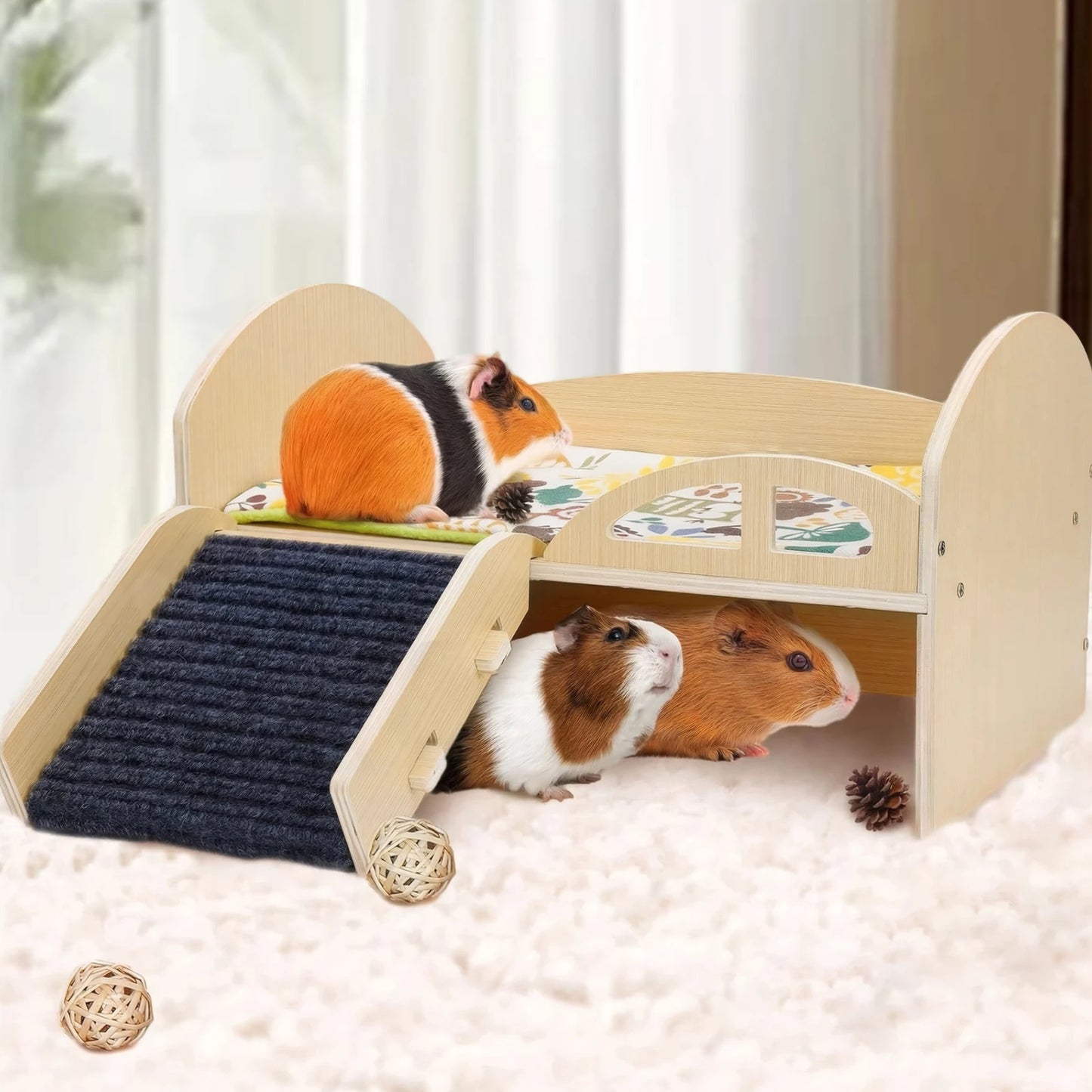 Wooden Multi Level Hideout Platform For Small Pets Guinea Pigs Hamsters Rabbits