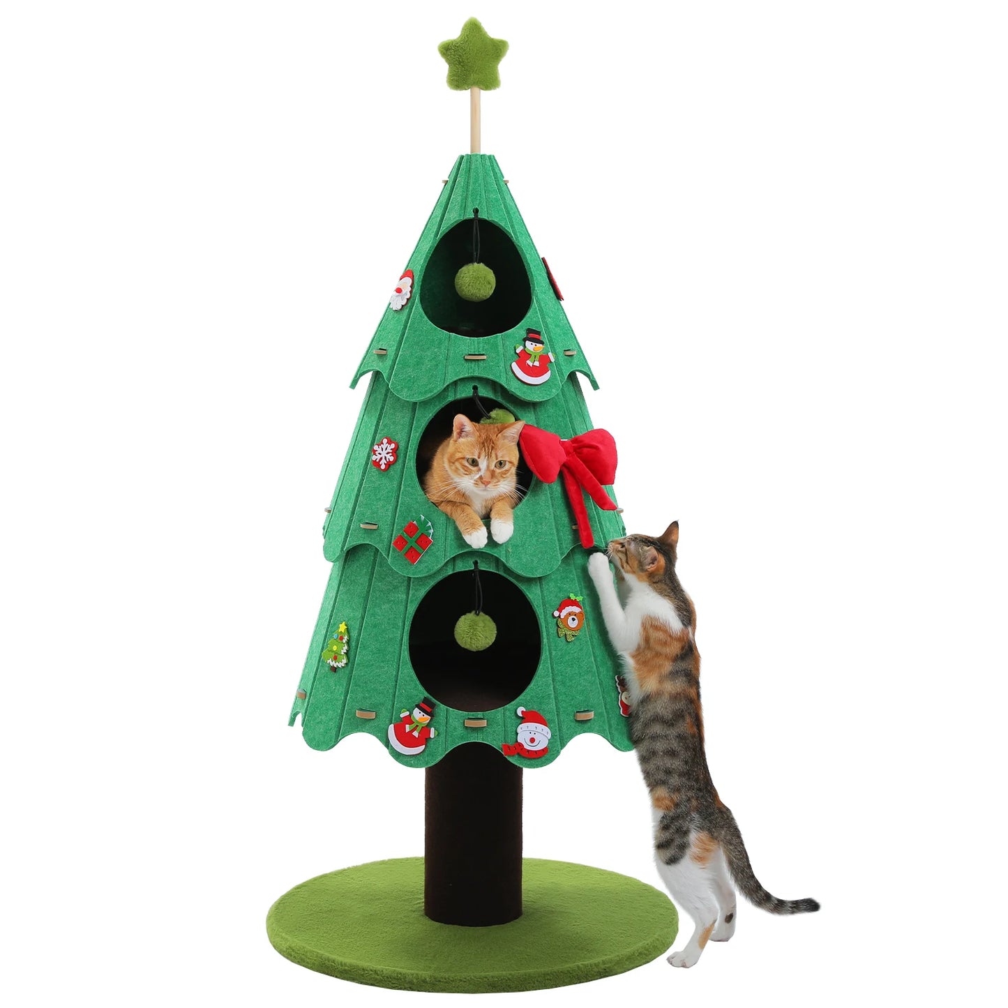 PAWZ Road Christmas Multi Level Cat Tree Tower With 3 Cozy Condos And Pompoms