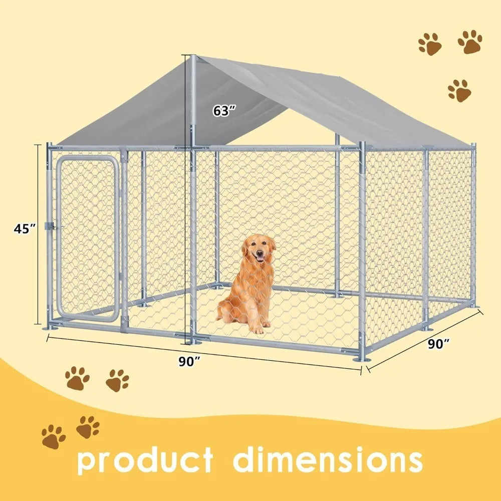 7.5 Ft Large Outdoor Dog Kennel With Roof Heavy Duty Galvanized Chain Link Run