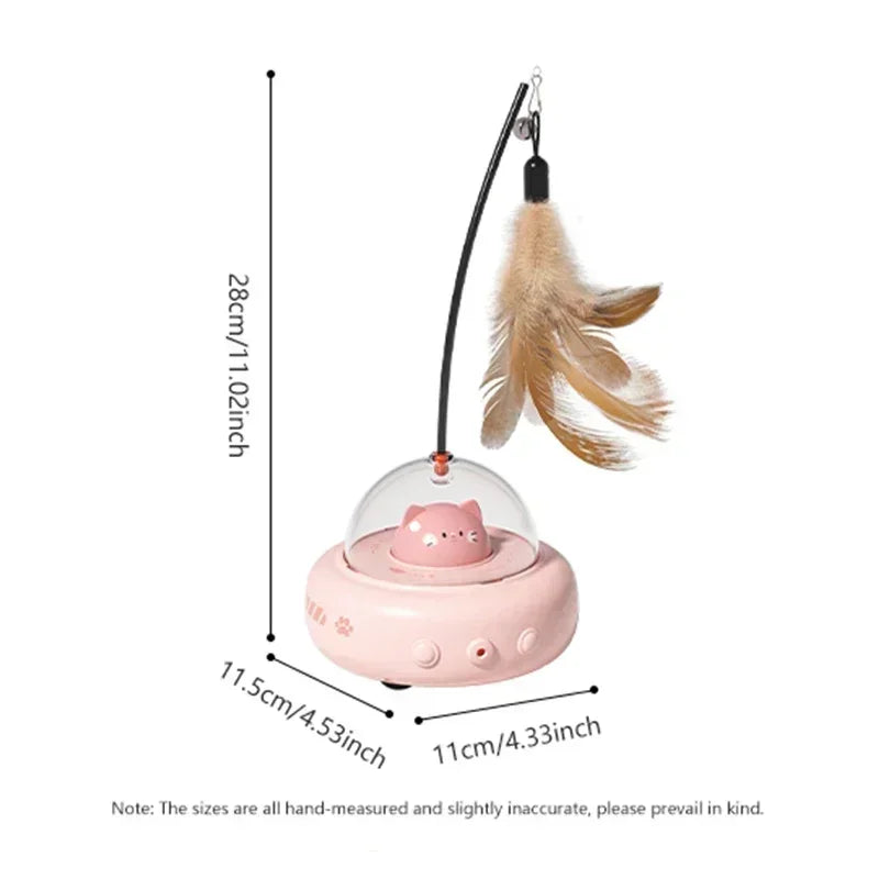 Electric UFO Cat Teaser Wand With Bell And Replaceable Feather