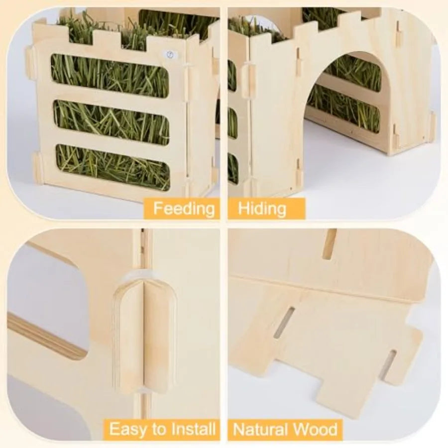 Gea Pig Wooden Hay Feeder For Rabbits Chinchillas Hamsters And Small Animals