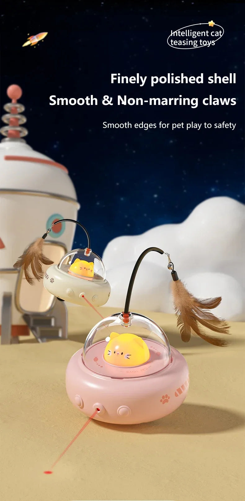 Electric UFO Cat Teaser Wand With Bell And Replaceable Feather