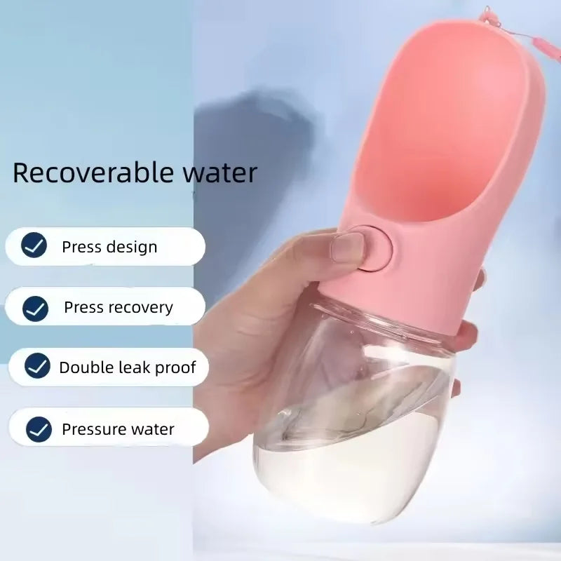 Portable Pet Water Bottle With Food Dispenser 350ml Leakproof Travel Cup