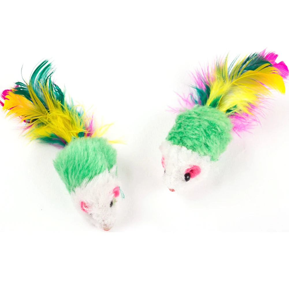 Plush Cat Toys Set 10 Pcs Feather Mice Rattle For Indoor Cats And Kittens