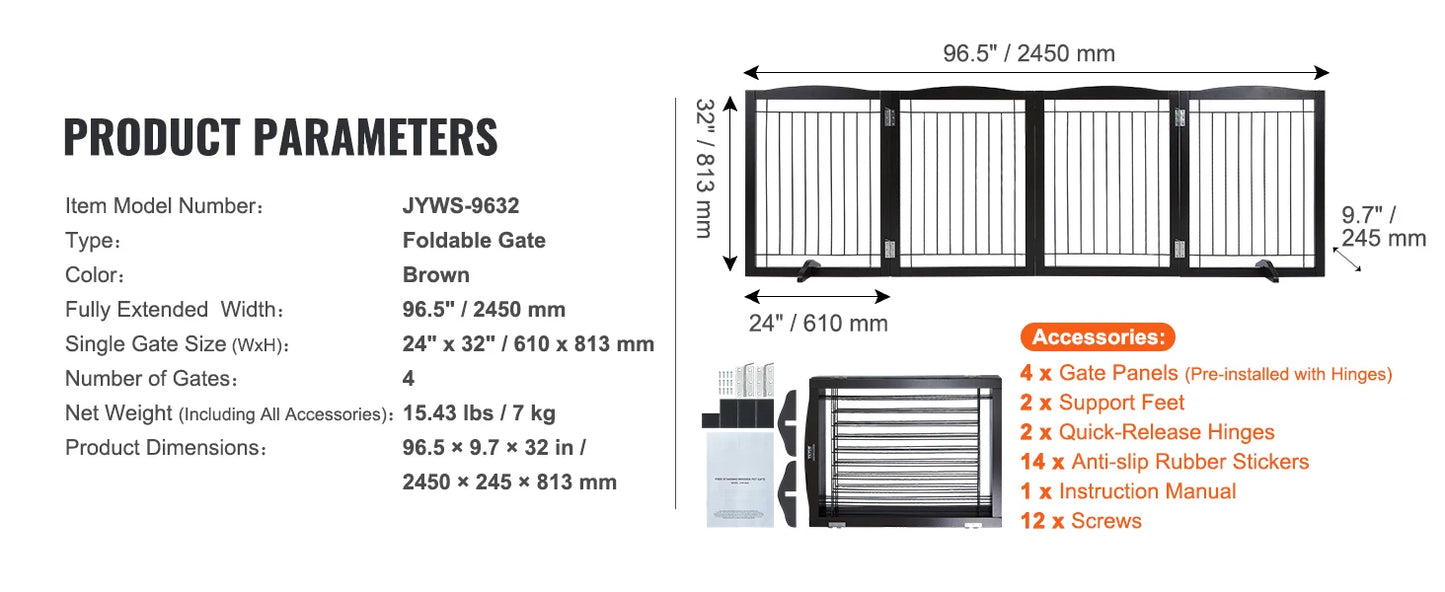 SucceBuy Free Standing 3 Panel Dog Gate for Narrow Passages Foldable Barrier