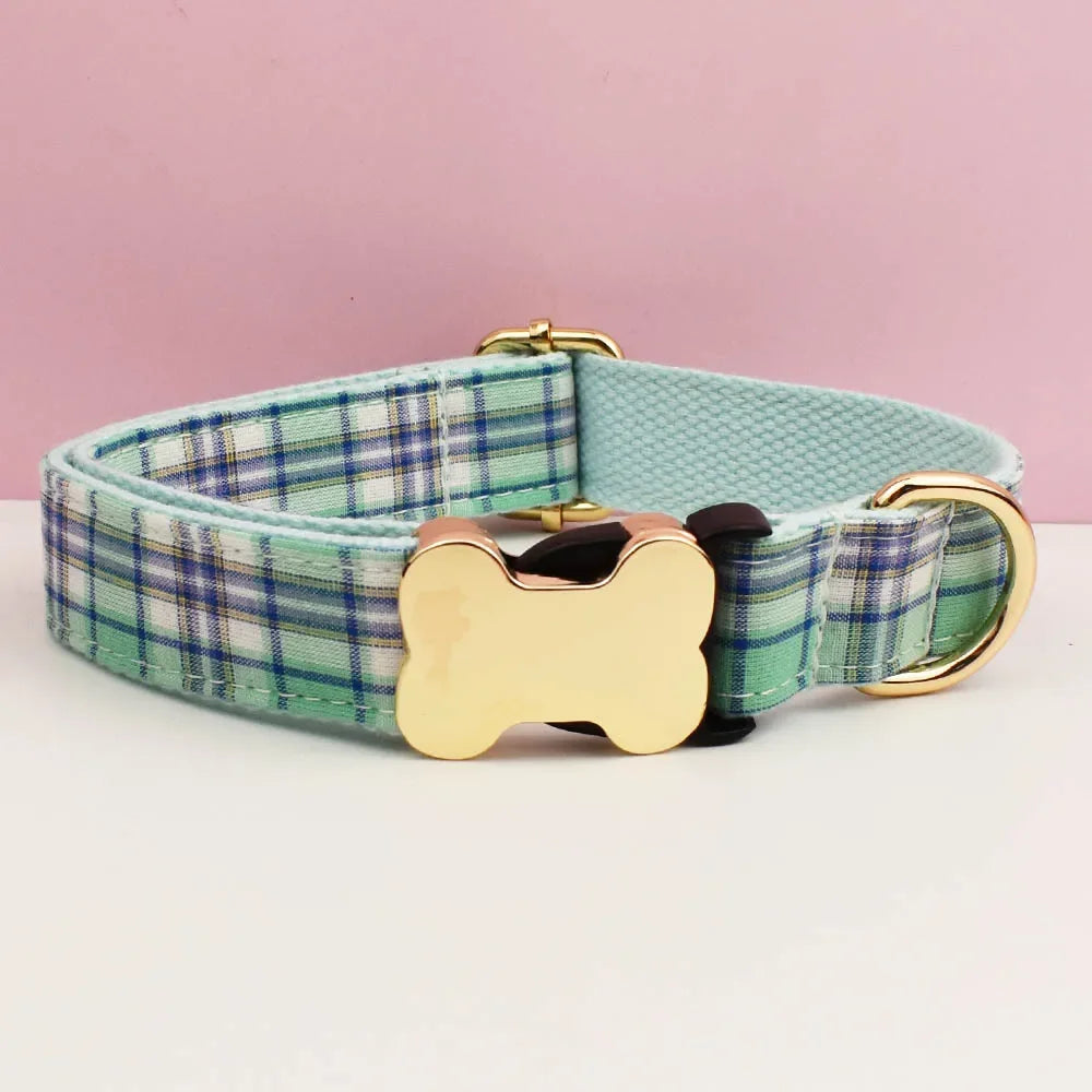 Custom Logo Plaid Dog Collar Personalized Cotton Padded Comfort