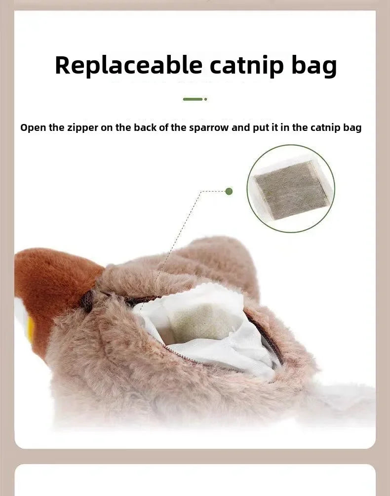 Catnip Interactive Squeaky Plush Bird Toy USB Rechargeable for Cats