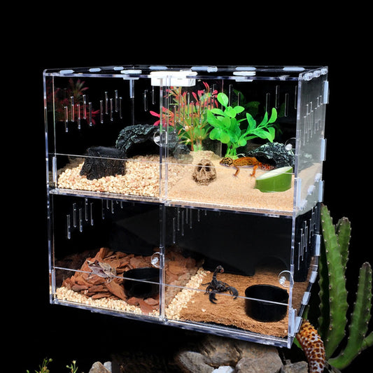 Acrylic Pet Breeding Box for Reptiles and Insects with 4 Grids