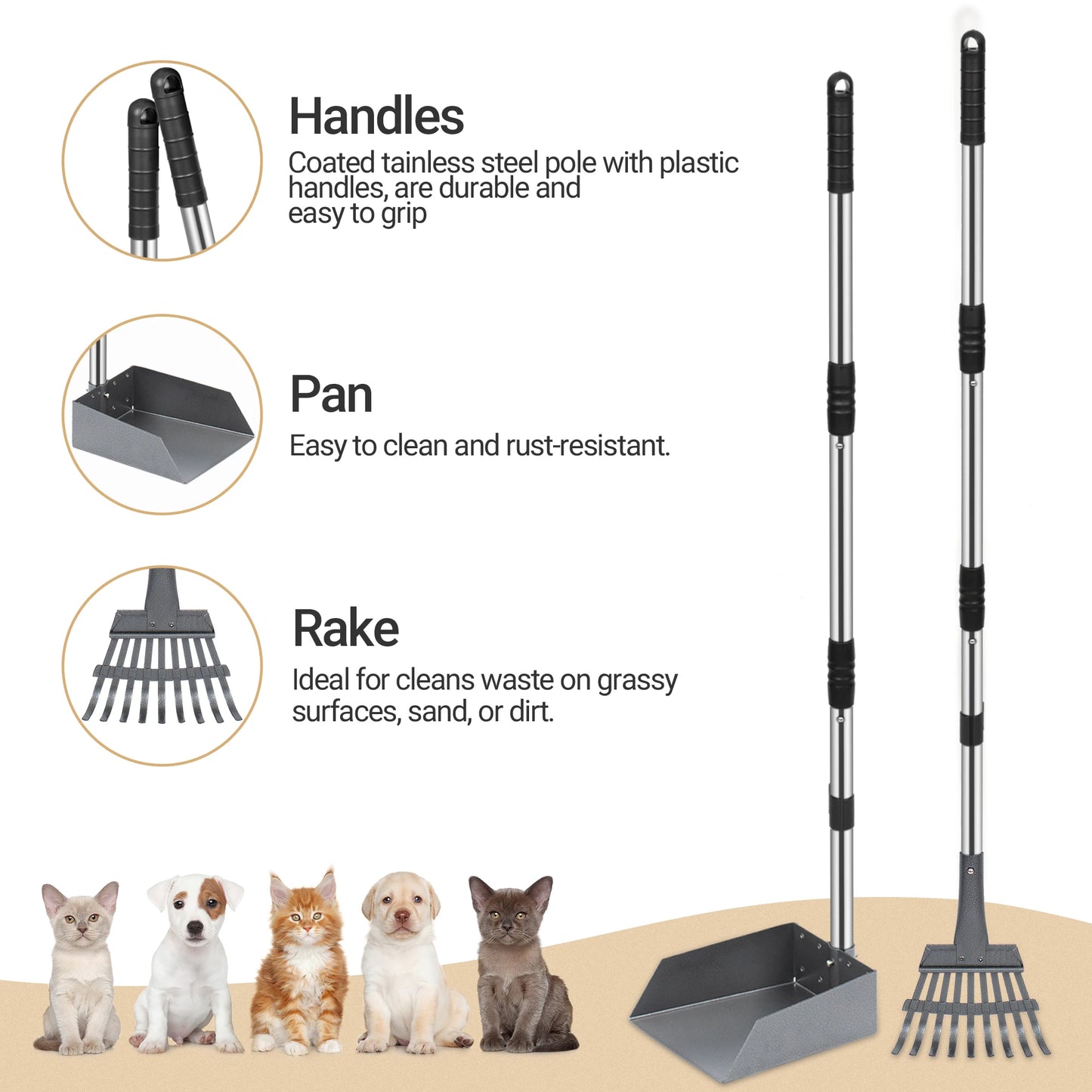 Dog Pooper Scooper Set with Adjustable Stainless Handles for Easy Waste Cleanup