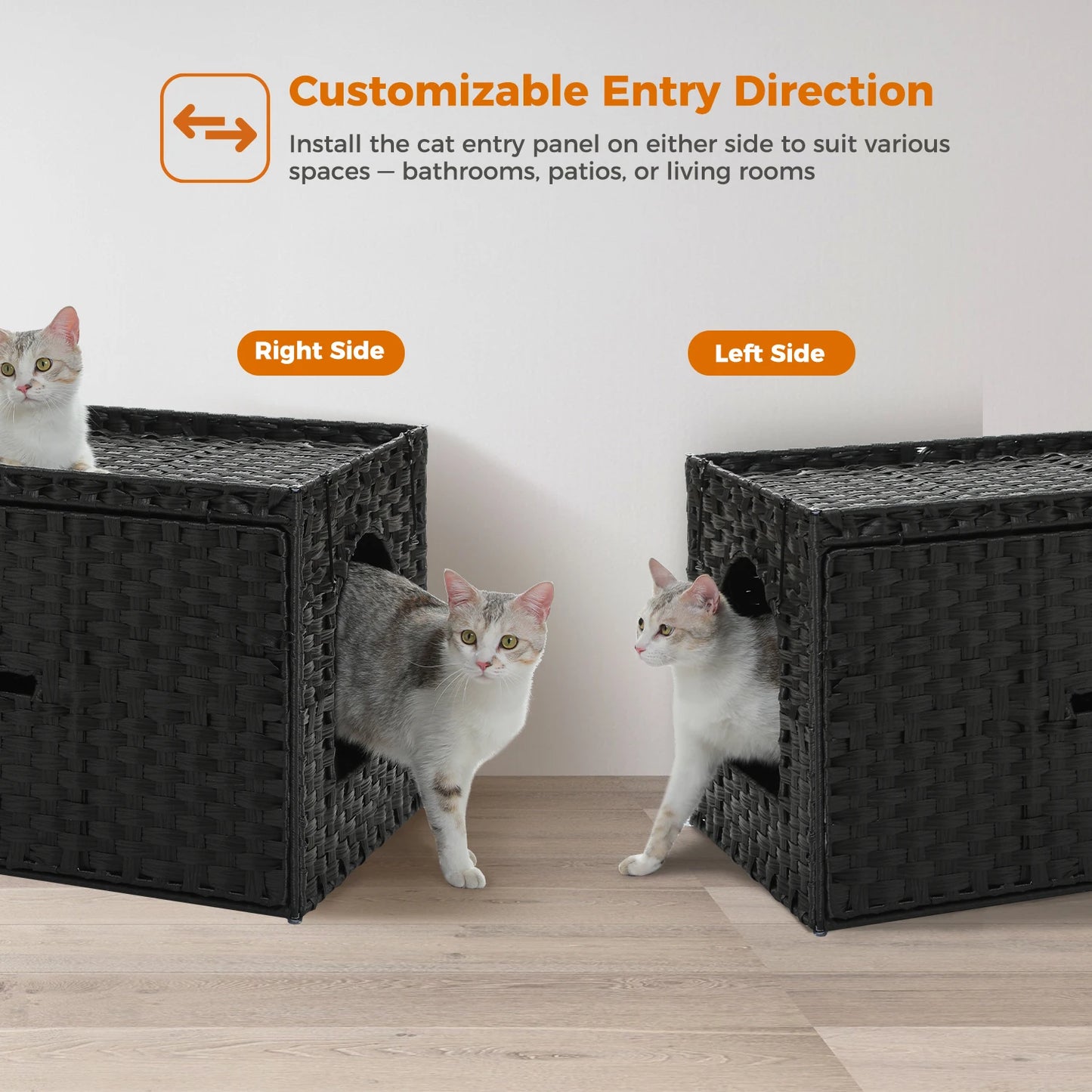 Rattan Cat Litter Box Enclosure With Taller Doorway And Flip Up Design