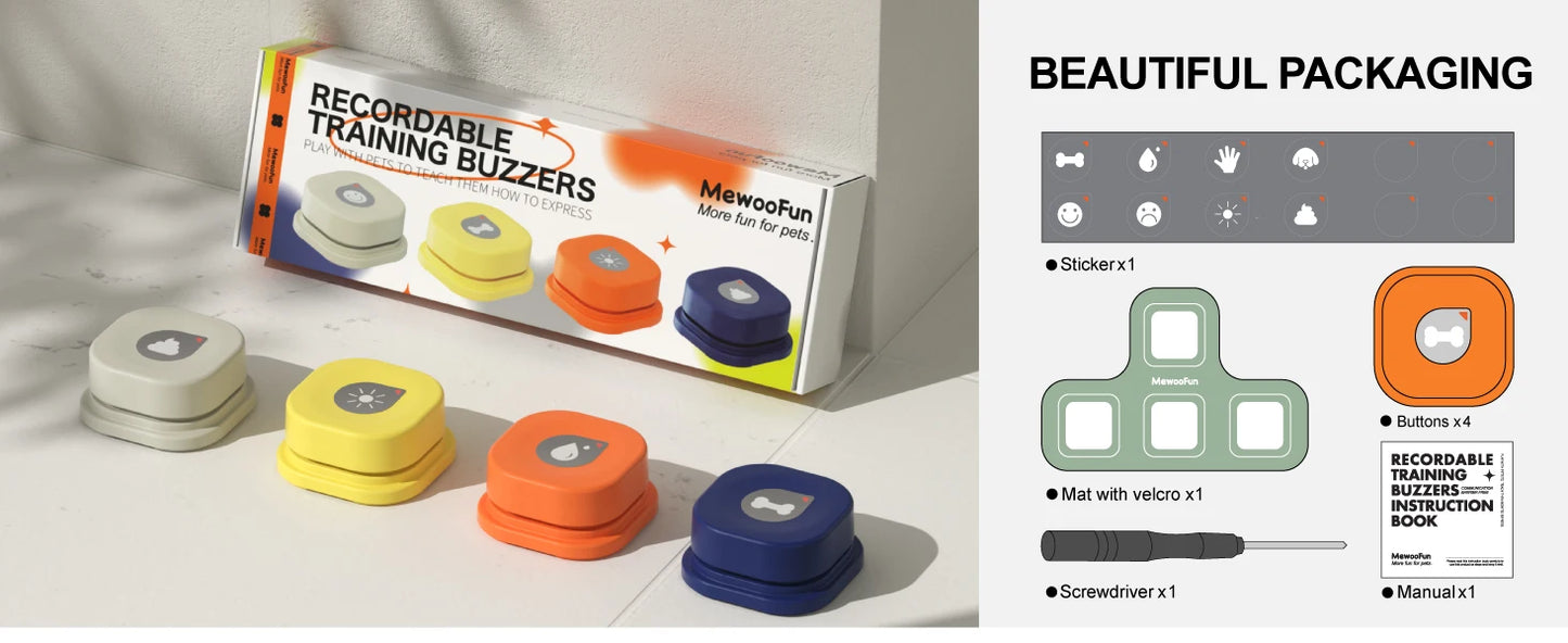 Mewoofun Recordable Dog Talking Buttons with Rubber Mat for Training