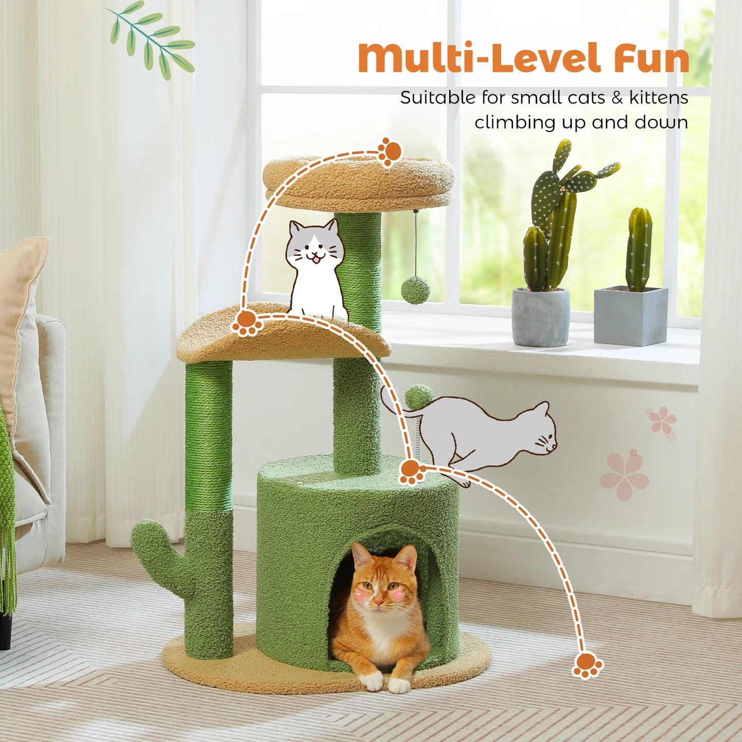 Flower Cat Tree For Indoor Cats With Sisal Scratching Post Plush Perches