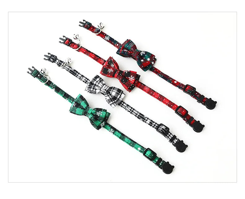Christmas Bowknot Plaid Bell Collar for Cats and Small Dogs Adjustable Breakaway