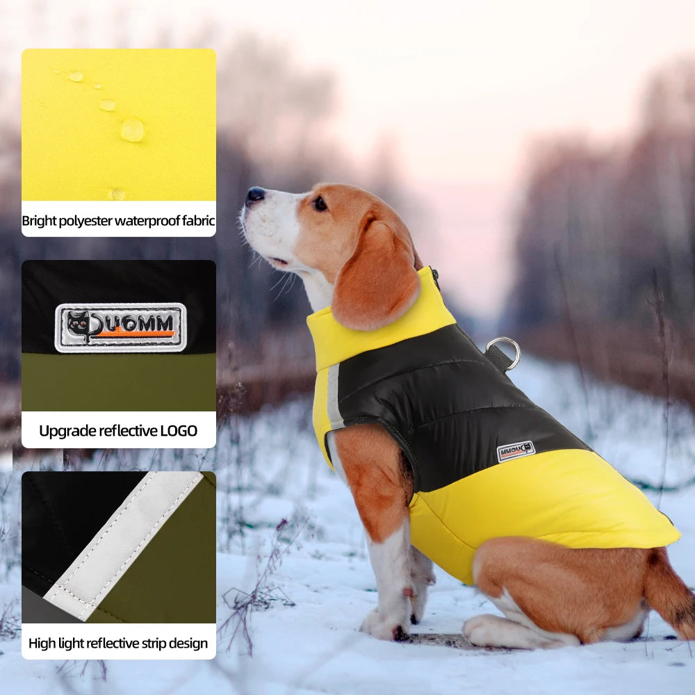 Winter Dog Cotton Coat With Reflective Stripe Harness For All Sizes