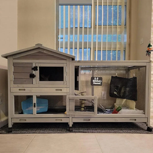 Bunny Cage Indoor Outdoor Rabbit Hutch with Waterproof Roof and Easy Clean Tray