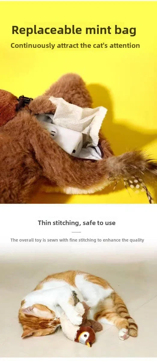 Catnip Interactive Squeaky Plush Bird Toy USB Rechargeable for Cats