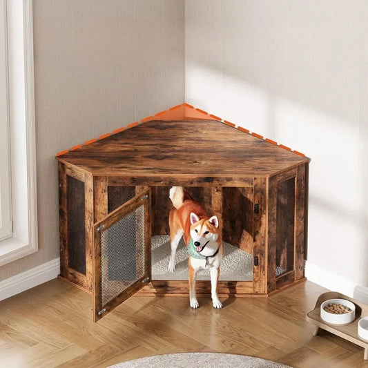 Corner Dog Crate Furniture End Table Wood Kennel For Indoor Use